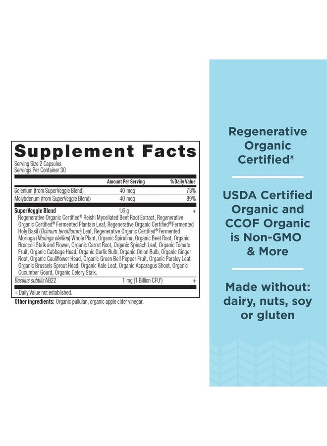 Ancient Nutrition Regenerative Organic Certified SuperVeggies Capsules, Supports Gut and Immune System Health, Made with Probiotics, Kale, Broccoli, and Spinach, 60 Count - Image 2