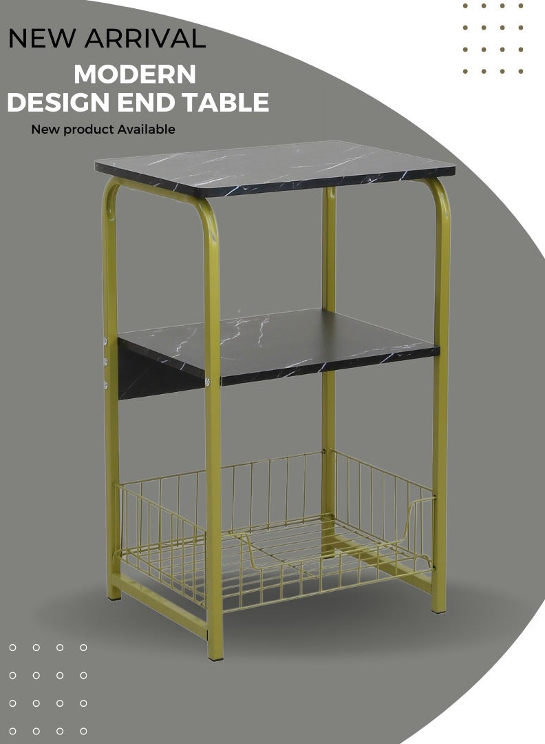 AFT Modern design End Table Side Table 3 Tiers Black Marble particular board top Nightstand Industrial Retro Storage Shelf for Living Room Bedroom Kitchen Family and Office, Stable Wood and Metal Frame. (Black) Arfan - Image 3