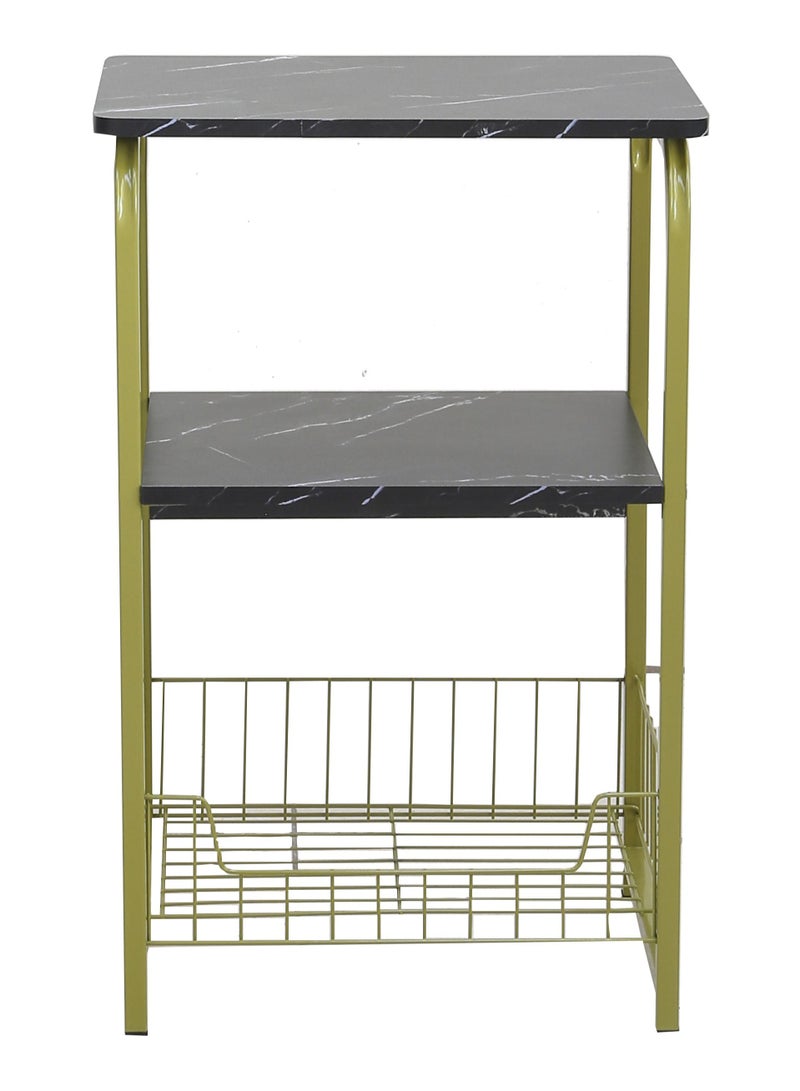 AFT Modern design End Table Side Table 3 Tiers Black Marble particular board top Nightstand Industrial Retro Storage Shelf for Living Room Bedroom Kitchen Family and Office, Stable Wood and Metal Frame. (Black) Arfan - Image 5