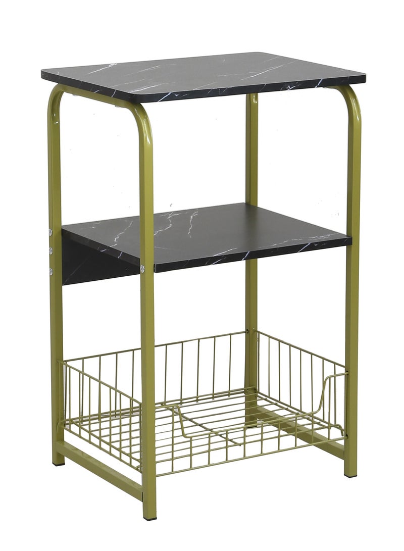 AFT Modern design End Table Side Table 3 Tiers Black Marble particular board top Nightstand Industrial Retro Storage Shelf for Living Room Bedroom Kitchen Family and Office, Stable Wood and Metal Frame. (Black) Arfan - Image 4