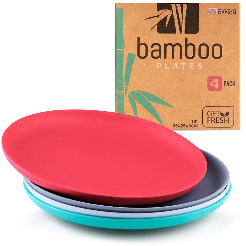 GET FRESH Bamboo Dinnerware Set  4 Pack Bamboo Fiber Plates for Healthy Dining