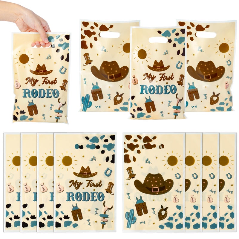 K1tpde 50PCS Cowboy Party Favor Bags for Kids Western Theme Candy Bag Bulk with Handles Blue Cowboy 1st Plastic Gift Oranizer for Boys My First Redeo Western Baby Shower Party Supplies - Image 1