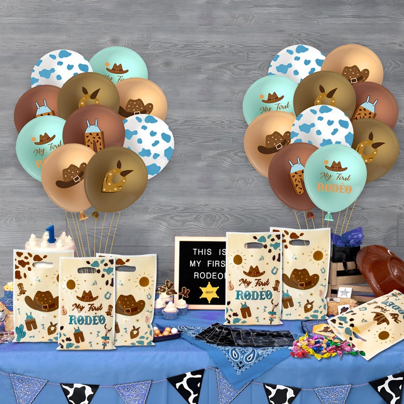 K1tpde 50PCS Cowboy Party Favor Bags for Kids Western Theme Candy Bag Bulk with Handles Blue Cowboy 1st Plastic Gift Oranizer for Boys My First Redeo Western Baby Shower Party Supplies - Image 5