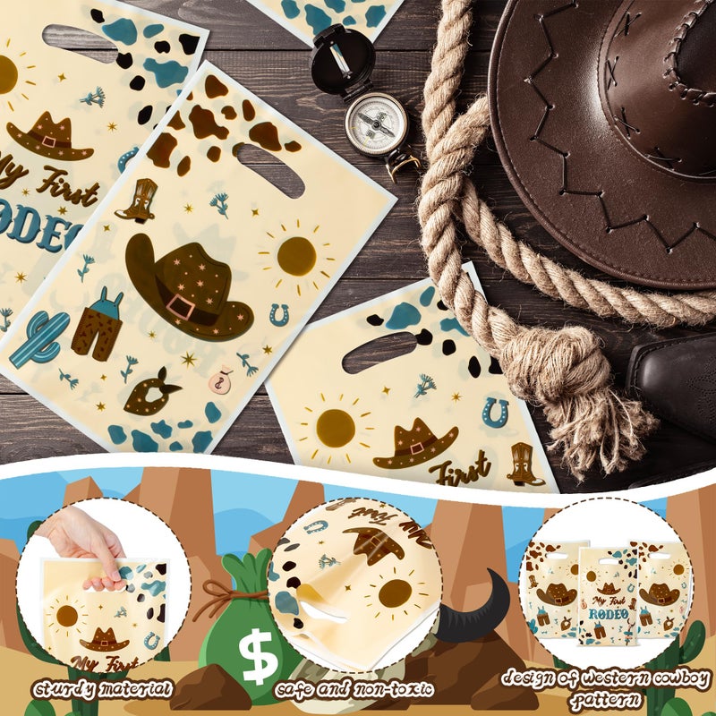K1tpde 50PCS Cowboy Party Favor Bags for Kids Western Theme Candy Bag Bulk with Handles Blue Cowboy 1st Plastic Gift Oranizer for Boys My First Redeo Western Baby Shower Party Supplies - Image 3