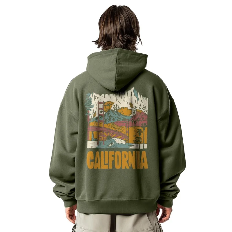 NOBERO هوديز واسعة للرجال قطن فليس زيتوني