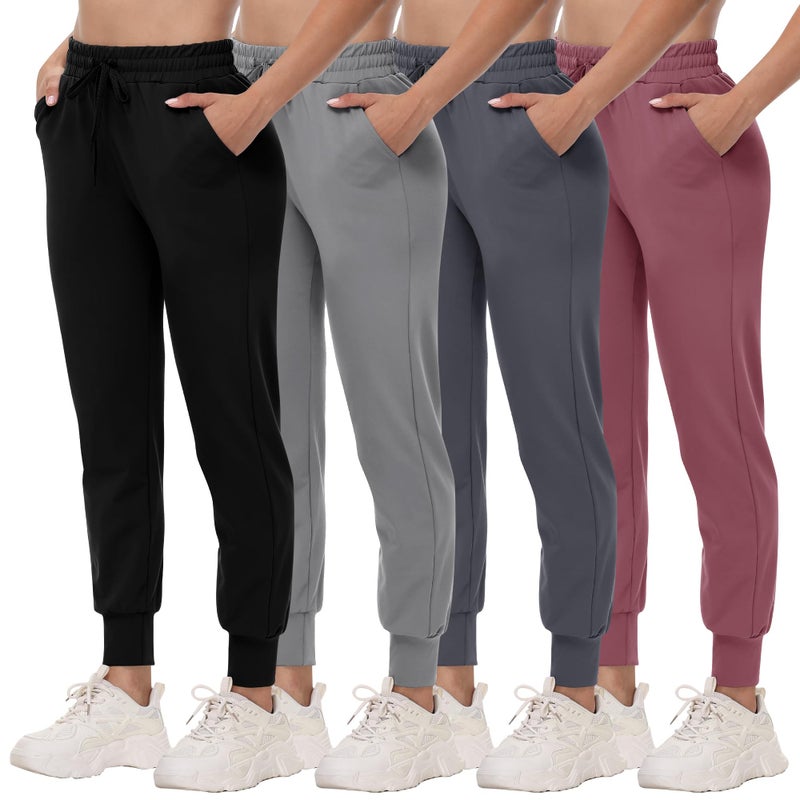 CAMPSNAIL 4 Pack Joggers for Women - Sweatpants with Pockets Lightweight Comfy Yoga Pants for Workout Travel Lounge - Image 1