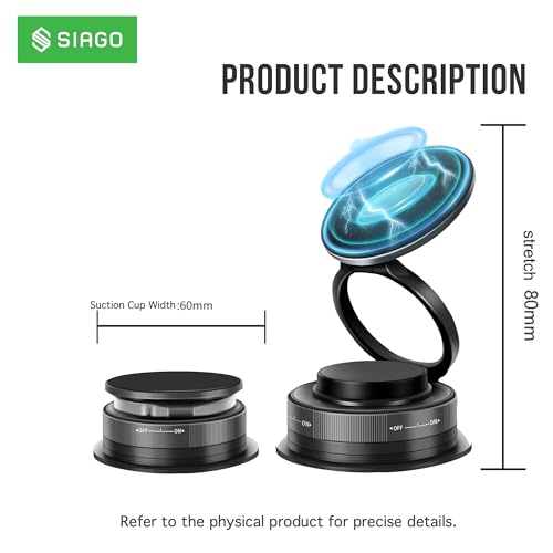 SIAGO SIA394 360° Vacuum Magnetic Phone Holder | Universal Magnetic Car Mount | Strong Suction Cup Mobile Stand for Car, Gym, Mirror, Shower | Compatible with All Smartphones - Image 3