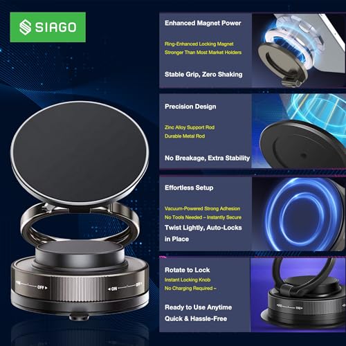SIAGO SIA394 360° Vacuum Magnetic Phone Holder | Universal Magnetic Car Mount | Strong Suction Cup Mobile Stand for Car, Gym, Mirror, Shower | Compatible with All Smartphones - Image 5