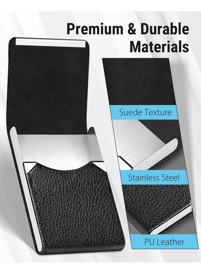 MaxGear Business Card Holder, PU Leather Business Card Case Pocket Card Holders for Men or Women, Metal Slim Name Card Holder RFID Blocking Business Card Carrier with Magnetic Closure, Black - Image 3