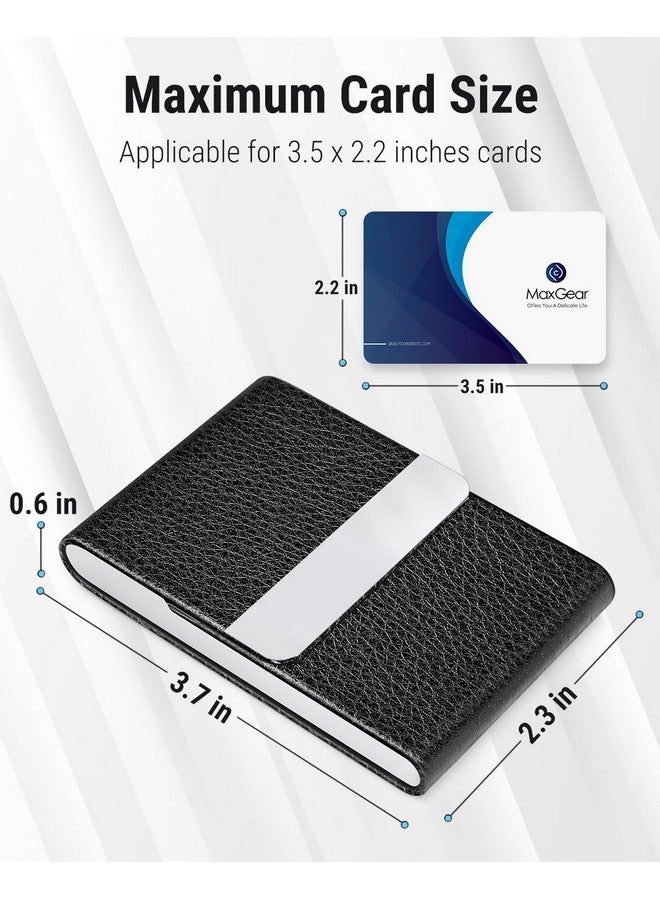 MaxGear Business Card Holder, PU Leather Business Card Case Pocket Card Holders for Men or Women, Metal Slim Name Card Holder RFID Blocking Business Card Carrier with Magnetic Closure, Black - Image 4