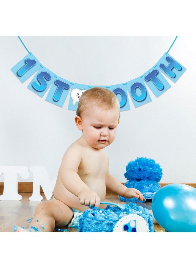 Wobbox 1st Tooth Bunting Banner, Blue Colour Gredient with Stylish Font, First Tooth Decoartion, Happy Birthday Decoration - Image 5