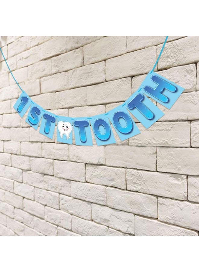 Wobbox 1st Tooth Bunting Banner, Blue Colour Gredient with Stylish Font, First Tooth Decoartion, Happy Birthday Decoration - Image 4