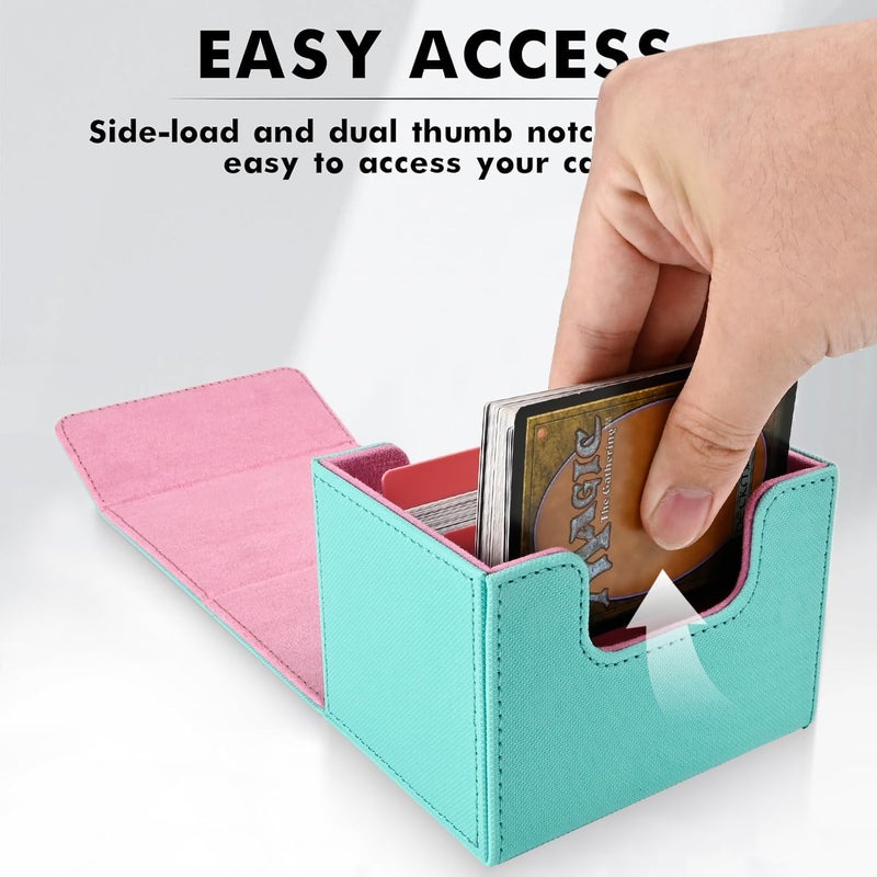 ZLCA Card Deck Box for Trading Cards, MTG Commander Deck Box Holds 120+ Single Sleeved Cards, Leather Magnetic Card Storage Case Fits for TCG CCG (Turquois& Pink) - Image 4