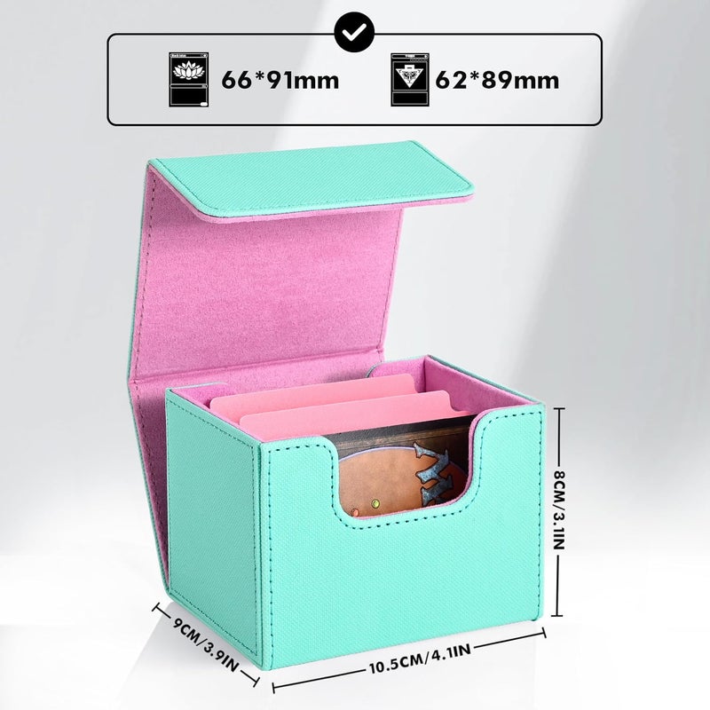 ZLCA Card Deck Box for Trading Cards, MTG Commander Deck Box Holds 120+ Single Sleeved Cards, Leather Magnetic Card Storage Case Fits for TCG CCG (Turquois& Pink) - Image 2