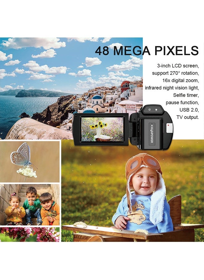 ماركة غير محددة كاميرا فيديو رقمية فائقة الدقة 4K - كاميرا DV رياضية محمولة بدقة 48 ميجابكسل، تكبير 16x، واي فاي، وتثبيت الصورة الإلكتروني، تتضمن بطاقة 32 جيجابايت وبطارية وشاحن  - Image 4