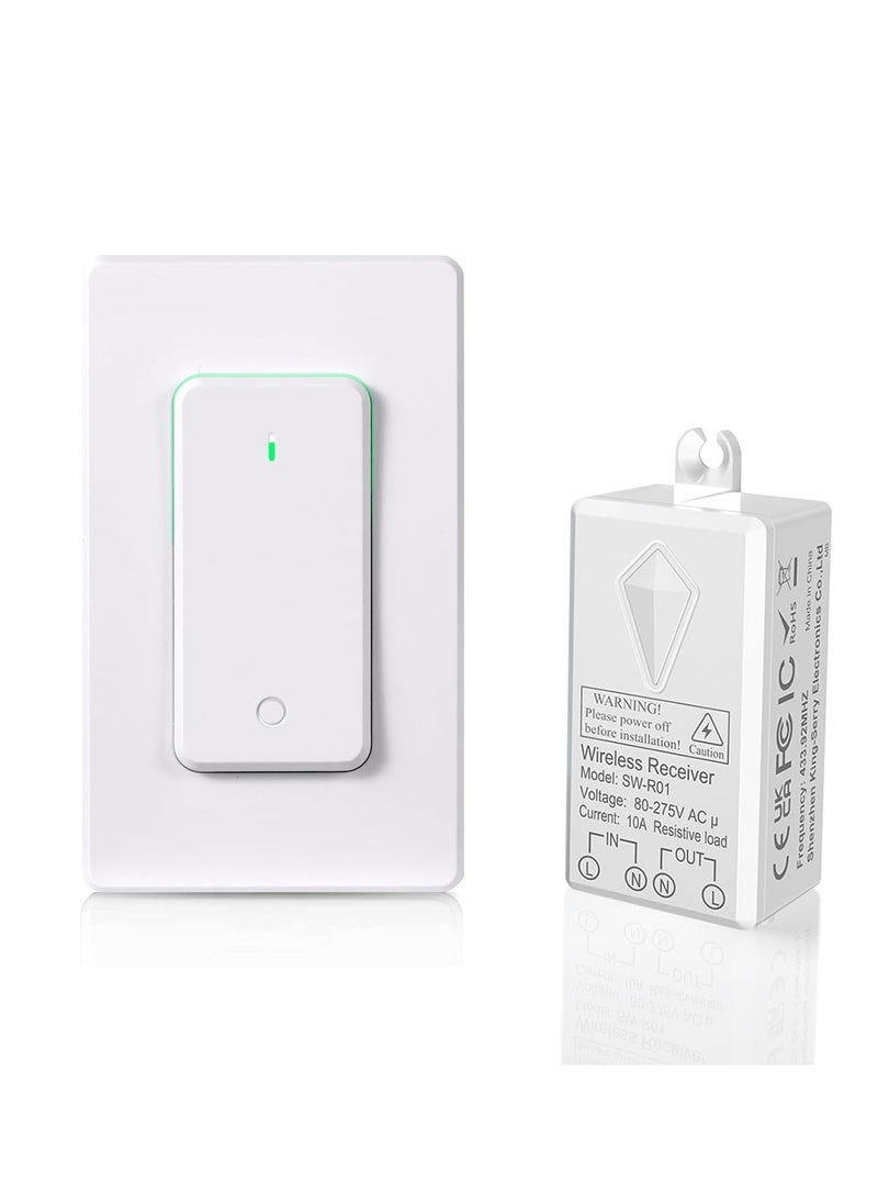 Generic - Wireless Light Switch and Receiver Kit Safe Waterproof and Energy Saving No Wiring No Wifi 600ft RF Range Detachable Remote Control Wall Switch for LED Lights Ceiling Fixture Bathroom Bedroom - Image 1