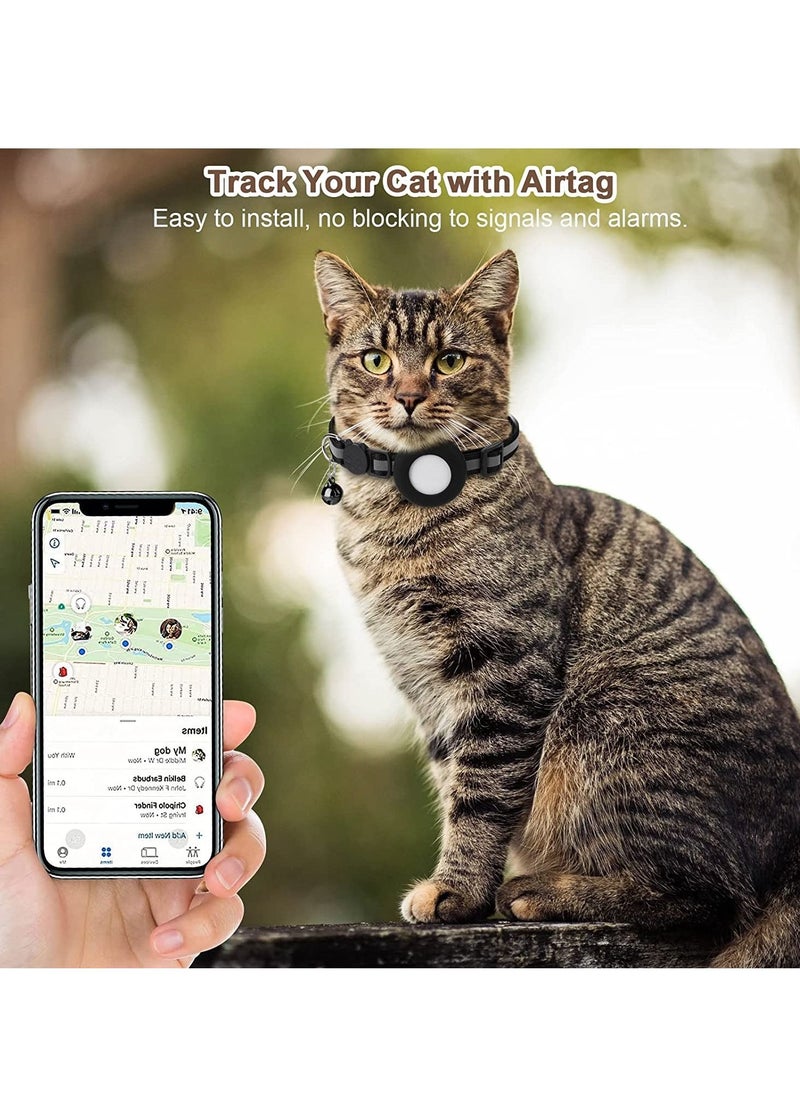 Generic - Airtag Cat Collar Air tag Cat Collar with Bell and Safety Buckle in 3/8" Width Reflective Collar with Waterproof Airtag Holder Compatible with Apple Airtag for Cat Dog Kitten Puppy - Image 1