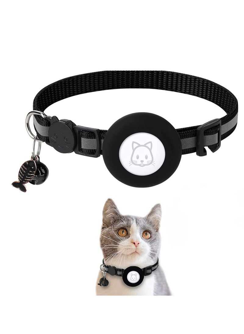 Generic - Airtag Cat Collar Air tag Cat Collar with Bell and Safety Buckle in 3/8" Width Reflective Collar with Waterproof Airtag Holder Compatible with Apple Airtag for Cat Dog Kitten Puppy - Image 1