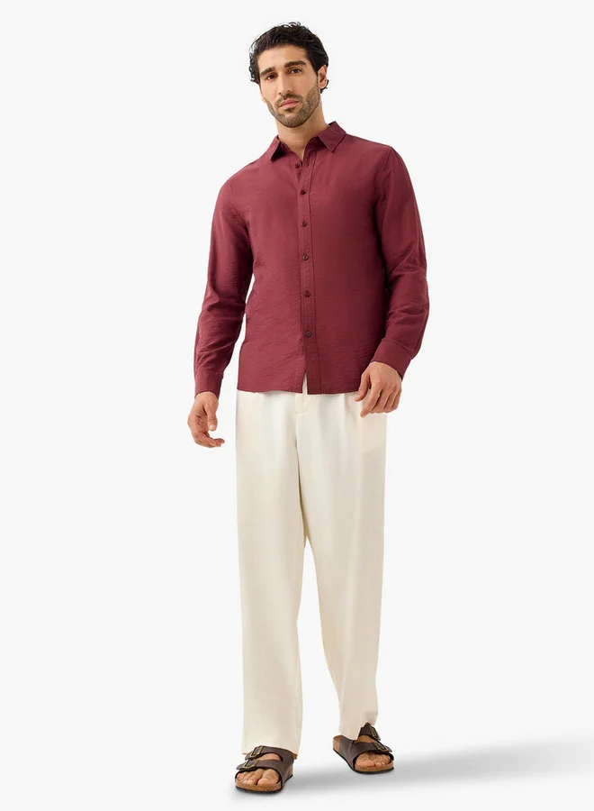 سبلاش فيڤ قميص بياقة بنقش مجعد بقصة عادية