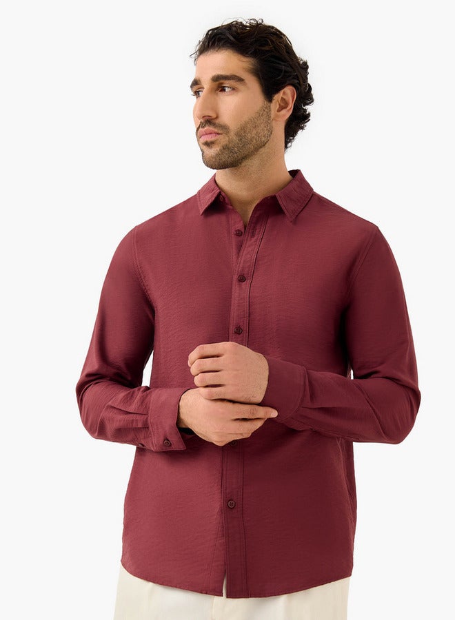 سبلاش فيڤ قميص بياقة بنقش مجعد بقصة عادية - Image 1