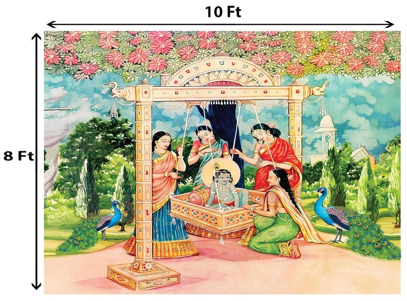 Dhara Creation Cradle Ceremony 8ft 10ft Backdrop Wedding Decoration Curtain Cloth Pooja Decoration for Festivals and Celebrations Washable Fabric - Image 5