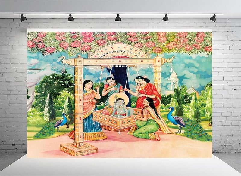 Dhara Creation Cradle Ceremony 8ft 10ft Backdrop Wedding Decoration Curtain Cloth Pooja Decoration for Festivals and Celebrations Washable Fabric - Image 1