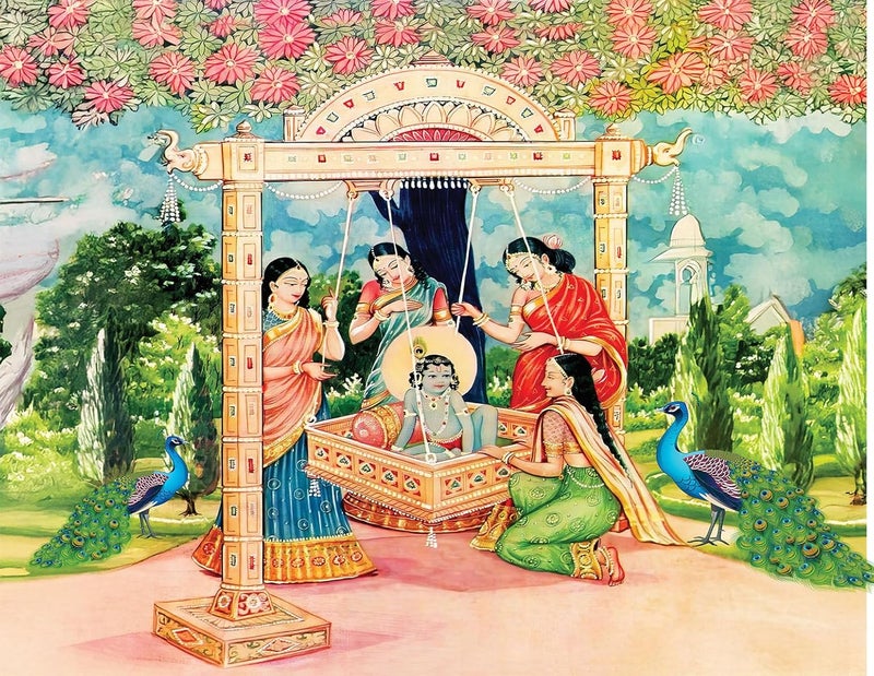 Dhara Creation Cradle Ceremony 8ft 10ft Backdrop Wedding Decoration Curtain Cloth Pooja Decoration for Festivals and Celebrations Washable Fabric - Image 4