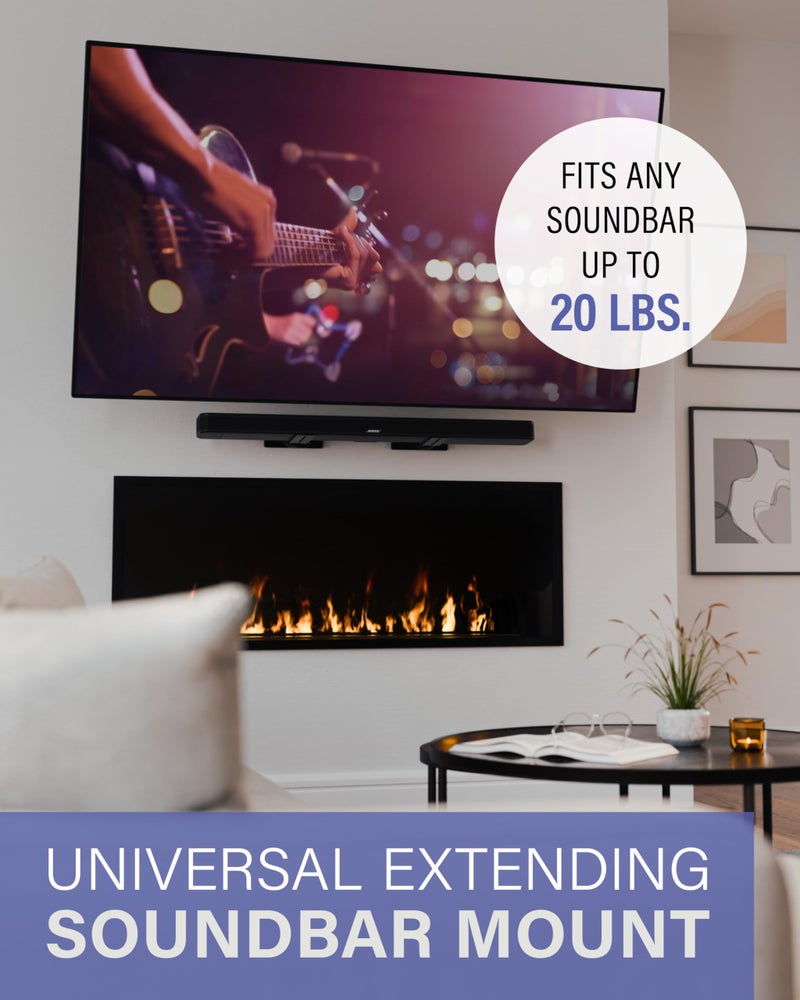 Sanus Universal Extendable Soundbar Wall Mount - Compatible with Most Soundbars, Under TV Speaker Mounts for an Easy & Secure Installation of Your Soundbar - Image 2