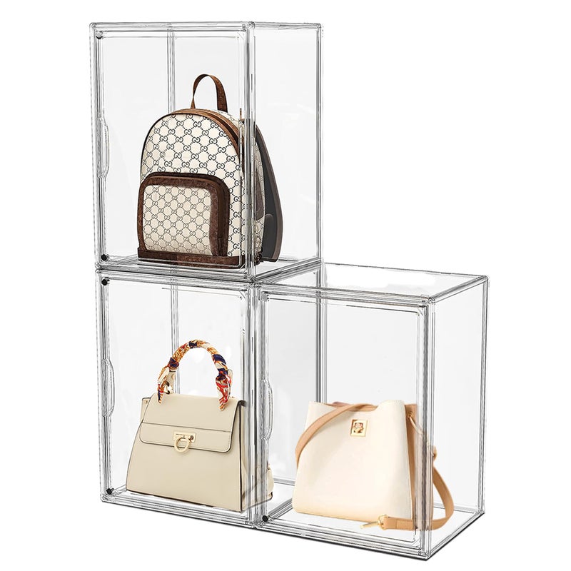 Attelite Attelite Plastic Purse and Handbag storage Organizer for Closet Clear Acrylic Display Case with Magnetic Door for Wallet Book Cosmetic Clutch Organization 3 Pcs 