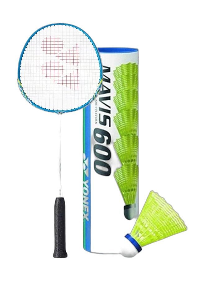 Yonex B 7000Mdm Cyan U4 + Mavis 600 Blue Cap Medium Badminton Shuttlecock 6 Pack, Yellow Pack  - Image 1