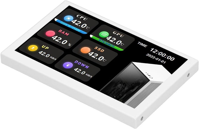 IPS USB Mini Screen 5 Inch 800x480 Resolution Type C Sub Screen PC Data Monitor for, with Aluminum Alloy Shell for Computer Temperature Display (White) - Image 5