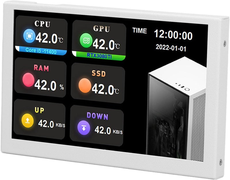 IPS USB Mini Screen 5 Inch 800x480 Resolution Type C Sub Screen PC Data Monitor for, with Aluminum Alloy Shell for Computer Temperature Display (White) - Image 2