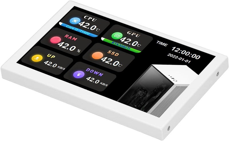 IPS USB Mini Screen 5 Inch 800x480 Resolution Type C Sub Screen PC Data Monitor for, with Aluminum Alloy Shell for Computer Temperature Display (White) - Image 3