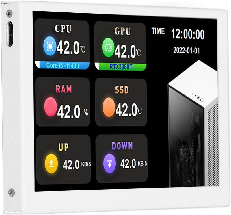 IPS USB Mini Screen 5 Inch 800x480 Resolution Type C Sub Screen PC Data Monitor for, with Aluminum Alloy Shell for Computer Temperature Display (White) - Image 4