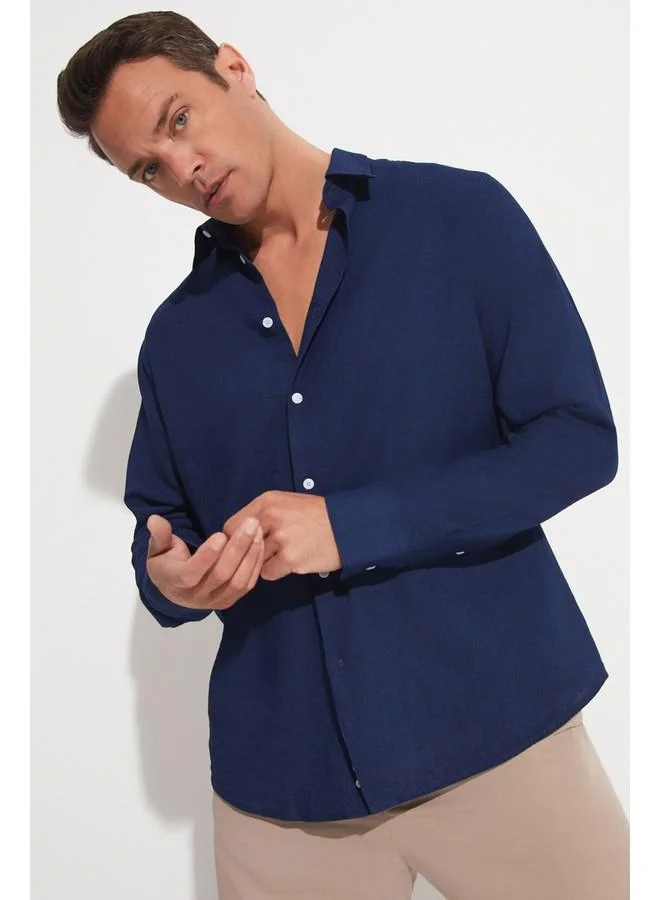 جون June Exclusive Men Long Sleeve Shirt Navy