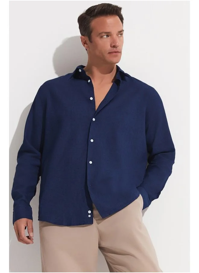 JUNE June Exclusive Men Long Sleeve Shirt Navy