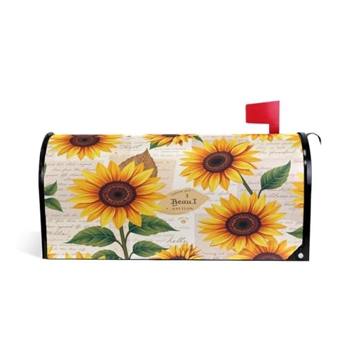 Wamika Watercolor Sunflowers Welcome Magnetic Mailbox Cover Wraps Yellow Flower Small Size 20.8(L) x 18(W) MailWrap for Outside Garden Home Decor - Image 1