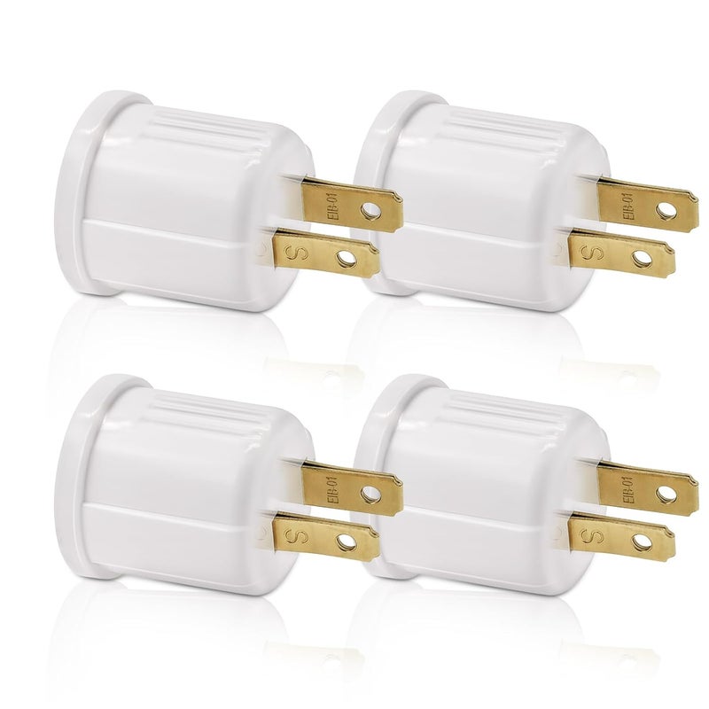 EMNOOTI Outlet to Socket Adapter, Plug-in Light Socket, Convert Outlet to Light Bulb Socket, Polarized 2-Prong Outlet to E26 E27 Screw Base Bulb Socket, 660 Watt, 125 Volt, UL Listed (4-Pack) - Image 1