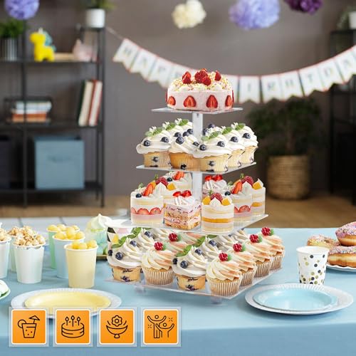 LoveDisplay Cupcake Stand, 4 Tier Cupcake Stand for 50 Cupcakes, Square Tiered Cupcake Tower, Clear Acrylic Cupcake Holder, Dessert Stands for Party, Wedding, Birthday, Baby Shower, Halloween - Image 4