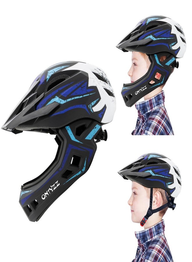 ONTYZZ Kids Bicycle Helmet Kids Adjustable Safety Full Face Helmet Lightweight Toddler Mountain Full Bike Helmet for Skating Cycling Scooter for Youth Child Boys Girls Ages Blue and White/M - Image 1
