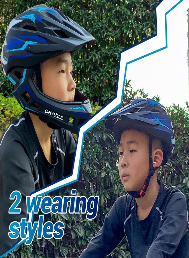 ONTYZZ Kids Bicycle Helmet Kids Adjustable Safety Full Face Helmet Lightweight Toddler Mountain Full Bike Helmet for Skating Cycling Scooter for Youth Child Boys Girls Ages Blue and White/M - Image 5