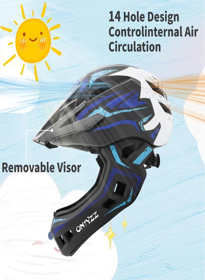 ONTYZZ Kids Bicycle Helmet Kids Adjustable Safety Full Face Helmet Lightweight Toddler Mountain Full Bike Helmet for Skating Cycling Scooter for Youth Child Boys Girls Ages Blue and White/M - Image 4