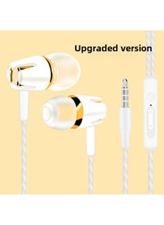 Subwoofer Semi-in-ear Headphones For Apple Android Huawei Mobile Phone Wire-controlled Sports Game Headphones With Wheat-Color:White Gold ]