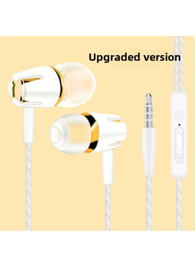 Generic - Subwoofer Semi-in-ear Headphones For Apple Android Huawei Mobile Phone Wire-controlled Sports Game Headphones With Wheat-Color:White Gold ] - Image 1