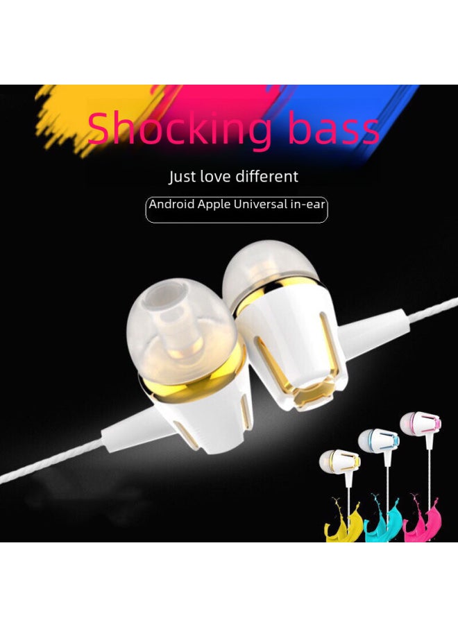 Generic - Subwoofer Semi-in-ear Headphones For Apple Android Huawei Mobile Phone Wire-controlled Sports Game Headphones With Wheat-Color:White Gold ] - Image 1