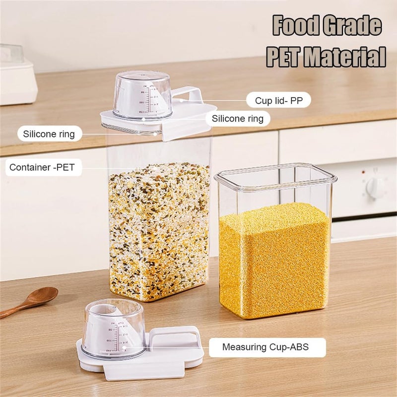 Triflice 2Pcs Rice Dispenser Storage Containers, 1.1L Small Rice Bucket with Measuring Cup & Pour Spout, Kitchen Plastic Airtight Container for Cereal, Grain, Flour, Sugar, Oatmeal, Dry Pet Dog Food - Image 4