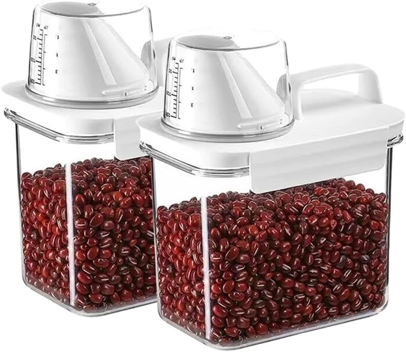 Triflice 2Pcs Rice Dispenser Storage Containers, 1.1L Small Rice Bucket with Measuring Cup & Pour Spout, Kitchen Plastic Airtight Container for Cereal, Grain, Flour, Sugar, Oatmeal, Dry Pet Dog Food - Image 1