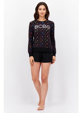 BCBGeneration Women 2 Piece Brand Logo Long Sleeve Top And Shorts, Black Combo  - Image 4
