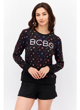 BCBGeneration Women 2 Piece Brand Logo Long Sleeve Top And Shorts, Black Combo  - Image 1
