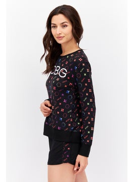 BCBGeneration Women 2 Piece Brand Logo Long Sleeve Top And Shorts, Black Combo  - Image 3